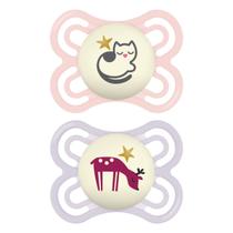 Kit com 2 Chupetas Perfect Night MAM 0-6m Rosa + Estojo