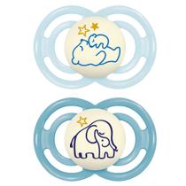 Kit com 2 Chupetas Perfect Night MAM 6+ meses Azul + Estojo