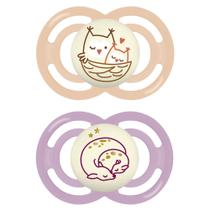 Kit com 2 Chupetas Perfect Night MAM 6+ meses Rosa + Estojo