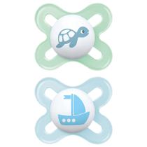 Kit com 2 Chupetas Start MAM 0-2m Azul + Estojo
