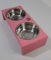 Kit Com 2 Comedouros Duplo Para Cães e Gatos Tamanho P Tigela de Inox Facilita Higienização!