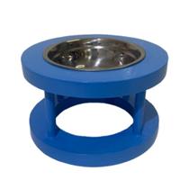 Kit com 2 Comedouros Individuais Suporte Elevado Azul Tigela de Inox 250ml Madeira Pinus