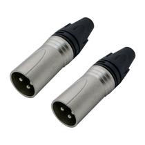Kit com 2 Conector XLR Canon Macho 3 Pinos CSR Q-284 Tipo Neutrik Niquelado para Áudio e Iluminação
