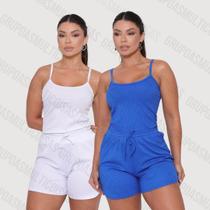 Kit com 2 conjunto feminino regata de alcinha fina e short curto canelado exclusiva