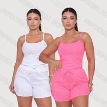 Kit com 2 conjunto feminino regata de alcinha fina e short curto canelado exclusiva