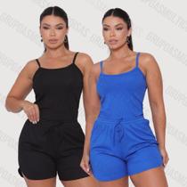 Kit com 2 conjunto feminino regata de alcinha fina e short curto canelado exclusiva