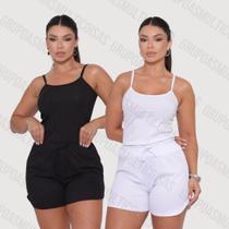 Kit com 2 conjunto feminino regata de alcinha fina e short curto canelado exclusiva