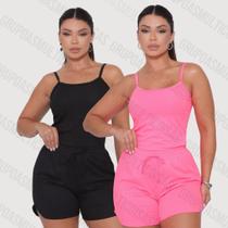 Kit com 2 conjunto feminino regata de alcinha fina e short curto canelado exclusiva