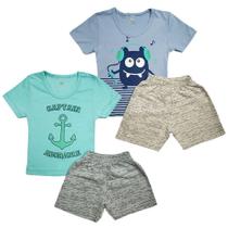 Kit com 2 Conjunto Short e Camiseta Roupas Bebê Verão Menino