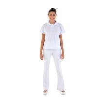 Kit com 2 Conjuntos de Camisa pólo em Tecido Piquet e 2 Calças Bailarina em Tecido crepe - cor Branca