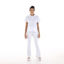 Kit com 2 Conjuntos de Camisa pólo em Tecido Piquet e 2 Calças Bailarina em Tecido crepe - cor Branca