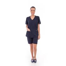 Kit com 2 Conjuntos de Jaleco Fechado e Bermuda em Tecido Oxford para Recepcionista, Dentista, Esteticista, Copeira, Arr