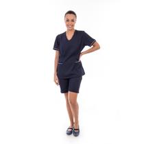 Kit com 2 Conjuntos de Jaleco Fechado e Bermuda em Tecido Oxford para Recepcionista, Dentista, Esteticista, Copeira, Arr