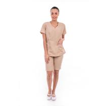 Kit com 2 Conjuntos de Jaleco Fechado e Bermuda em Tecido Oxford para Recepcionista, Dentista, Esteticista, Copeira, Arr