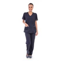 Kit com 2 Conjuntos de Jaleco Fechado e Calça em Tecido Oxford para Recepcionista, Dentista, Esteticista, Copeira, Arrumadeira,