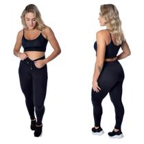 kit com 2 conjuntos fitness calça com cadarço e Top, cintura alta suplex zero transparencia - Bella Ray