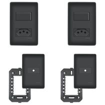 Kit Com 2 Conjuntos Interruptor Simples + Tomada 10a E 2 Placas Furo Kit Com 2 Conjuntos Interruptor Simples + Tomada 10a E 2 Placas Furo