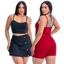 Kit com 2 conjuntos short saia feminino alfaiataria festas e eventos