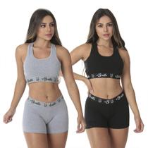 Kit com 2 conjuntos Top + Short Algodão Penteado
