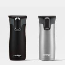 Kit com 2 Copos Térmicos West Loop AUTOSEAL Preto e Inox Contigo 473ml