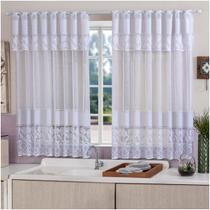 Kit com 2 Cortinas Cozinha Rendada 1,20m x 2,50m Lisa