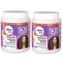 Kit Com 2 Creme Para Pentar Gel Creme SOS Cachos Super Óleos 1kg Salon Line