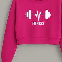 Kit com 2 Cropped Moletom Estampa Barra Fitness Modinha Gym Academia Treino Frio Inverno Flanelado