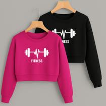 Kit com 2 Cropped Moletom Estampa Barra Fitness Modinha Gym Academia Treino Frio Inverno Flanelado