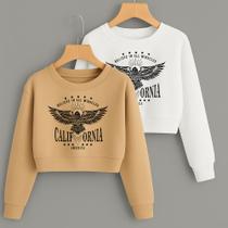 Kit com 2 Cropped Moletom Estampa California Asas Inverno Frio Outono Fofo Duversas Cores Clean Girl