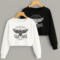 Kit com 2 Cropped Moletom Estampa California Asas Inverno Frio Outono Fofo Duversas Cores Clean Girl