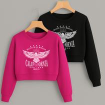 Kit com 2 Cropped Moletom Estampa California Asas Inverno Frio Outono Fofo Duversas Cores Clean Girl