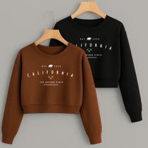Kit com 2 Cropped Moletom Estampa California Golden State Modinha Inverno Delicado Básico Flanelado