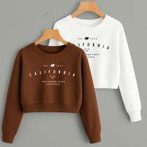 Kit com 2 Cropped Moletom Estampa California Golden State Modinha Inverno Delicado Básico Flanelado