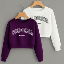 Kit com 2 Cropped Moletom Estampa California West Coast Nova Moda Premium Gringa Outono Inverno Girl