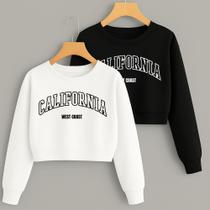 Kit com 2 Cropped Moletom Estampa California West Coast Nova Moda Premium Gringa Outono Inverno Girl