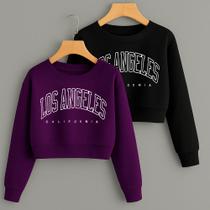 Kit com 2 Cropped Moletom Estampa Los Angeles California Modinha Clean Girl Inverno Tecido Premium