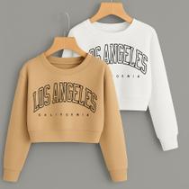 Kit com 2 Cropped Moletom Estampa Los Angeles California Modinha Clean Girl Inverno Tecido Premium