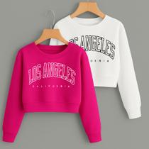 Kit com 2 Cropped Moletom Estampa Los Angeles California Modinha Clean Girl Inverno Tecido Premium
