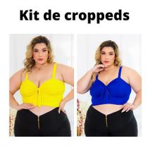 Kit com 2 croppeds modelo laço plus size (azul e amarelo)