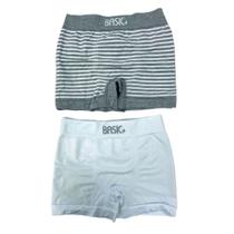 Kit com 2 cuecas boxer cinza listrada/ branca M basic +