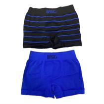 Kit com 2 cuecas boxer infantil preta listrada/ azul P basic +