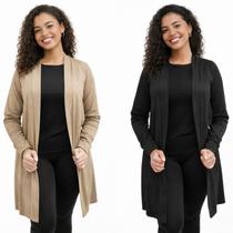 Kit com 2 (Dois) Cardigans (Kimono) de suede Winter com abertura lateral Cor:Bege/PretoTamanho:M