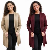 Kit com 2 (Dois) Cardigans (Kimono) de suede Winter com abertura lateral Cor:Bege/VinhoTamanho:G