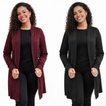 Kit com 2 (Dois) Cardigans (Kimono) de suede Winter com abertura lateral Cor:Vinho/PretoTamanho:G Kit com 2 (Dois) Cardigans (Kimono) de suede Winter com abertura lateral Cor:Vinho/PretoTamanho:G