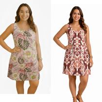 KIT com 2 (DOIS) Vestidos de Liganete - Malha Fria estampada Cor:Kit Berenice/AraraTamanho:G