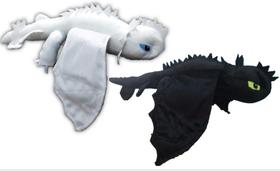 Kit com 2 Dragão Branco E Preto Banguela de pelucia Kit com 2 Dragão Branco E Preto Banguela de pelucia