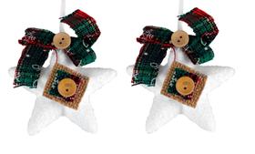 Kit com 2 Enfeite Decorativo Estrela Flocada com Laço e Botão para Pendurar Kit com 2 Enfeite Decorativo Estrela Flocada com Laço e Botão para Pendurar