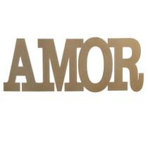 Kit Com 2 Enfeites de Natal Palavra em MDF Amor Dourado 9,5x25cm