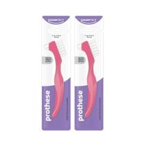 Kit com 2 Escovas para Prótese Dentária Powerdent Limpeza Profunda, Higiene Bucal e Cuidado com Dentaduras