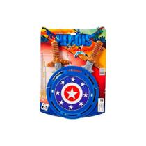 Kit com 2 escudos + 2 espadas do capitão américa - Super 7